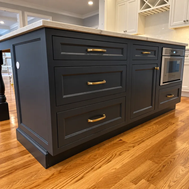Charcoal island with brass pulls