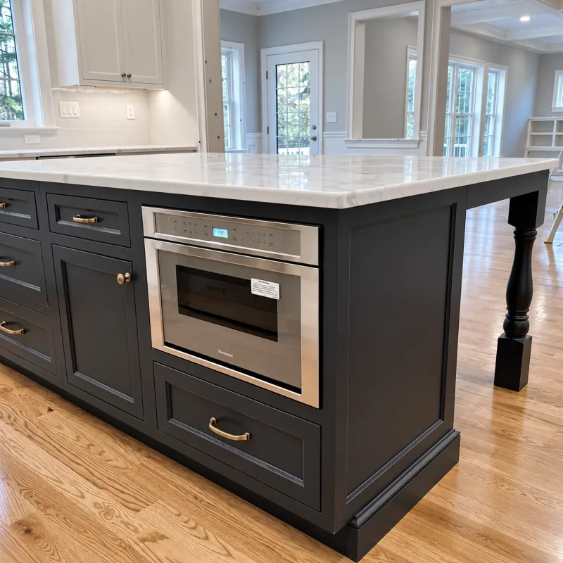 Charcoal island with drawer microwave