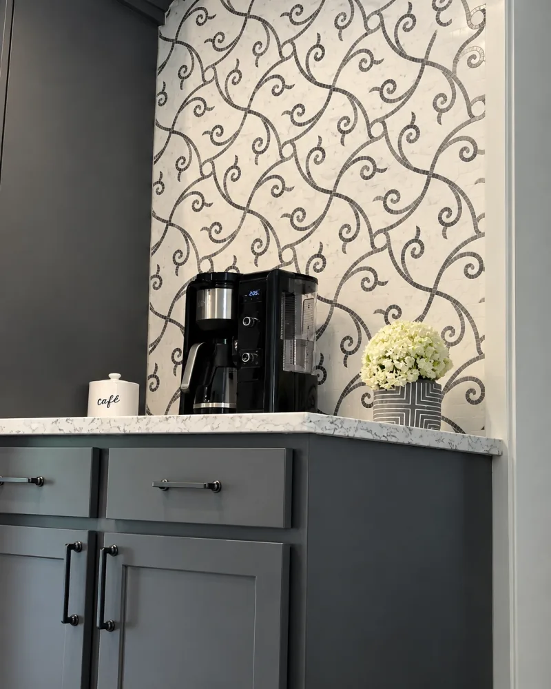 Coffee bar with mosaic backsplash