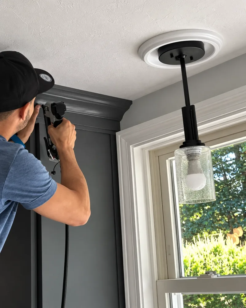Installing crown molding on site