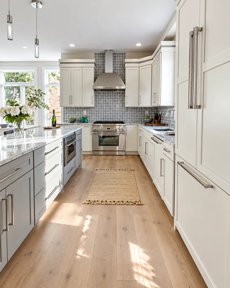 Bright kitchen with gray island