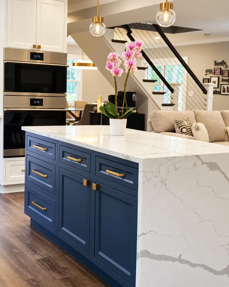 Navy island with marble waterfall