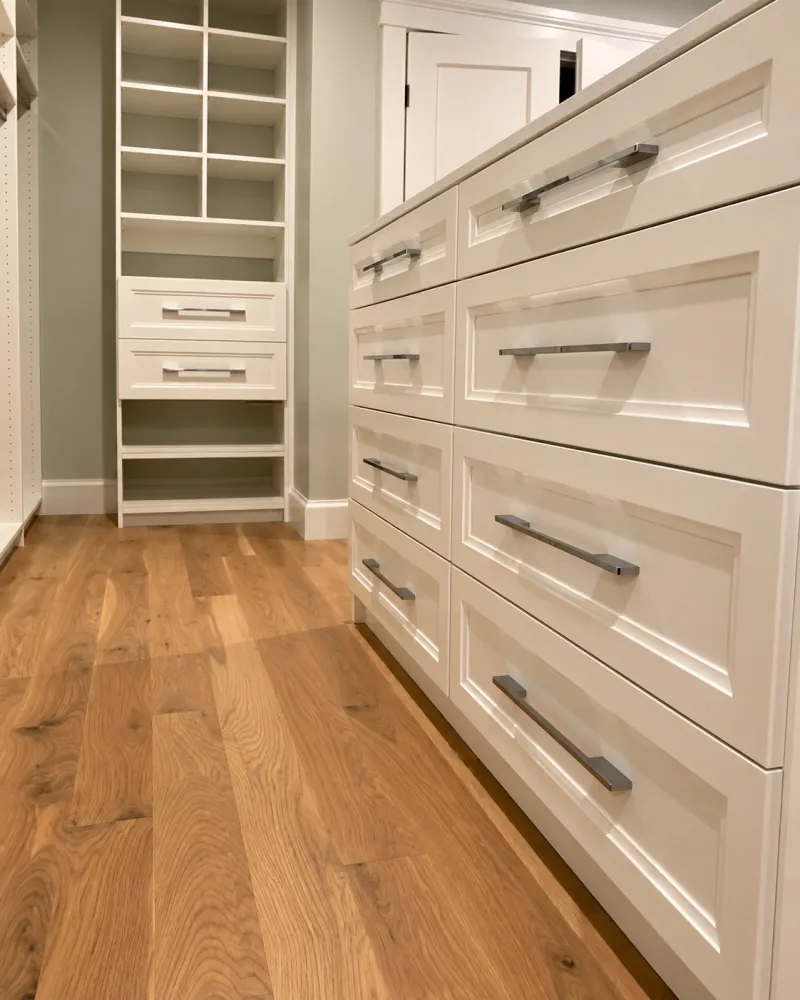 Closet drawers on white oak floors