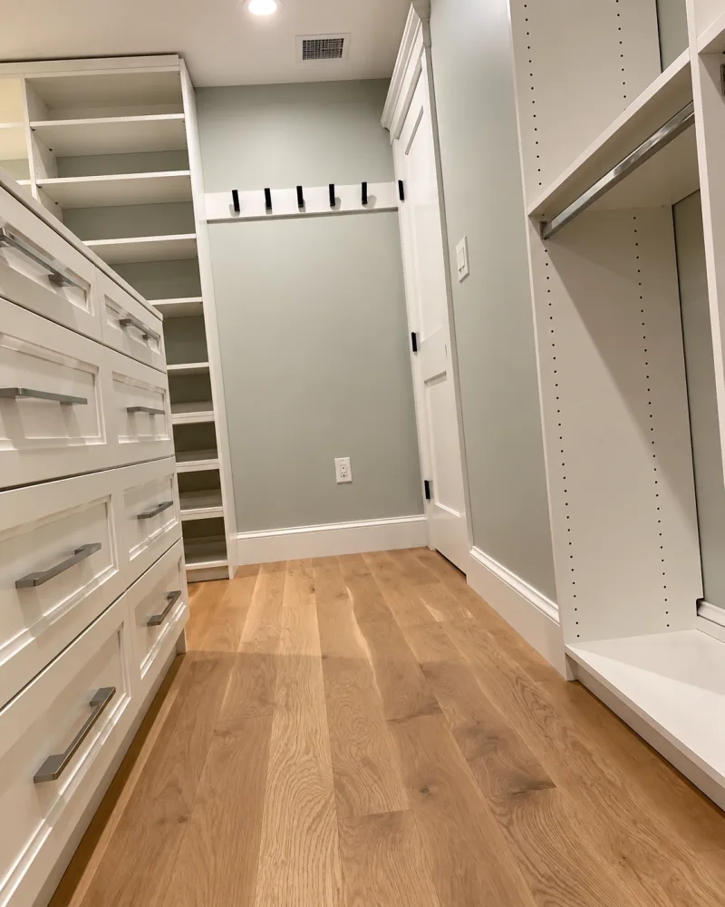 Closet drawers and coat hooks