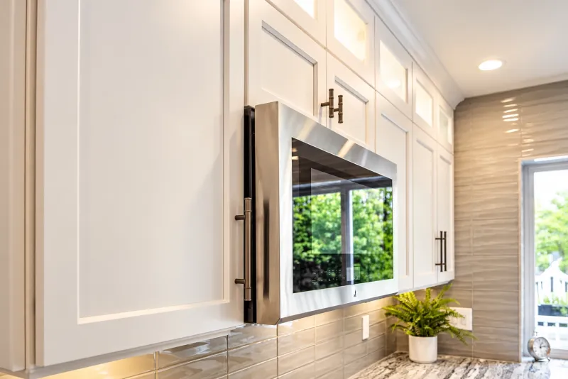 Built-in microwave and pantry wall